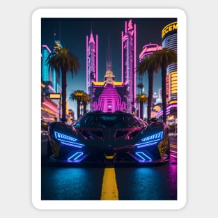 Dark Neon Sports Car in Beach Neon City Sticker